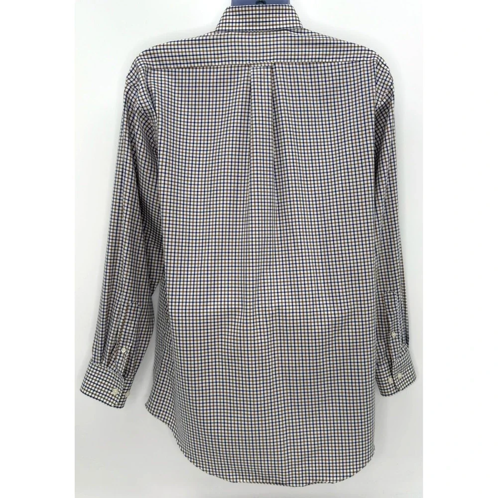 Perlis 1939 Mens M Button Down Shirt Blue Plaid Crawfish Classic Fit Cotton
